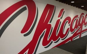 YELP CHICAGO WALL MURAL PRINTED AND INSTALLED WITH DREAMSCAPE SUEDE WALLCOVERING
